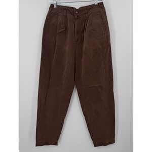 Pasta Vintage Brown Pleated Trousers High Waisted Cotton Tapered Pants Size 10